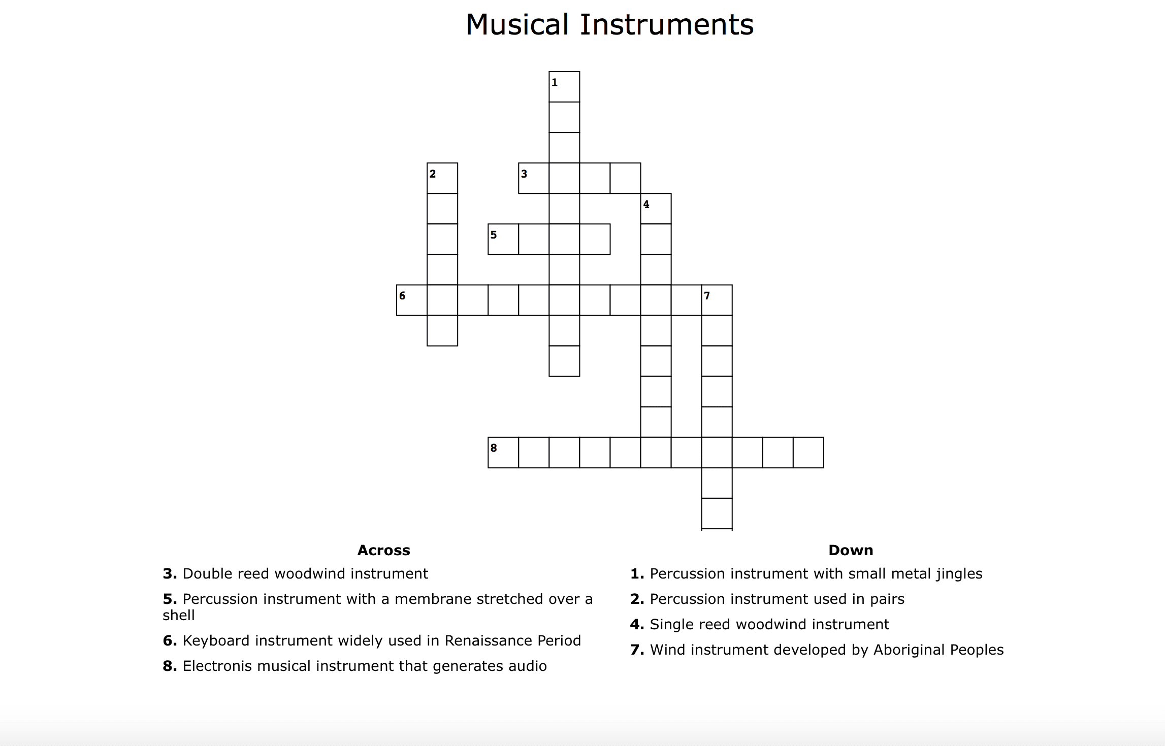 Sound Warriors activities - Musical Instruments to print