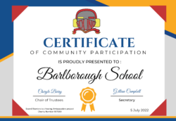 Sound Warriors Certificate of Participation for Barlborough School