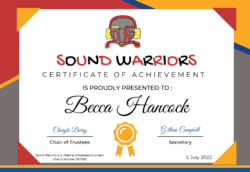 Sound Warriors Individual Certificate for Becca Hancock