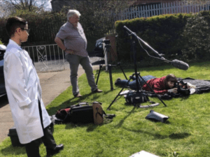 Aiden with videographers Pete and Victoria